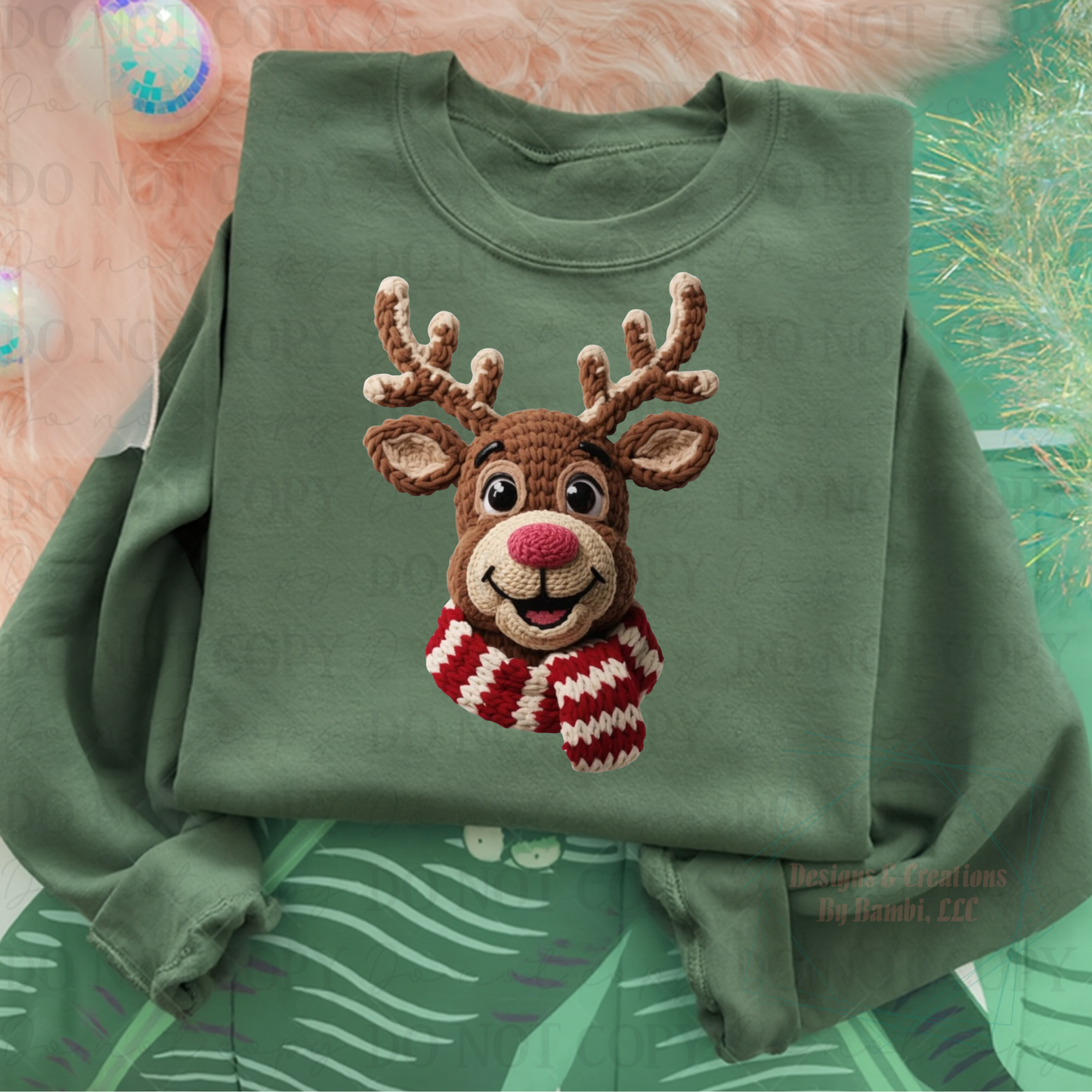 Faux Yarn Smiling Reindeer
