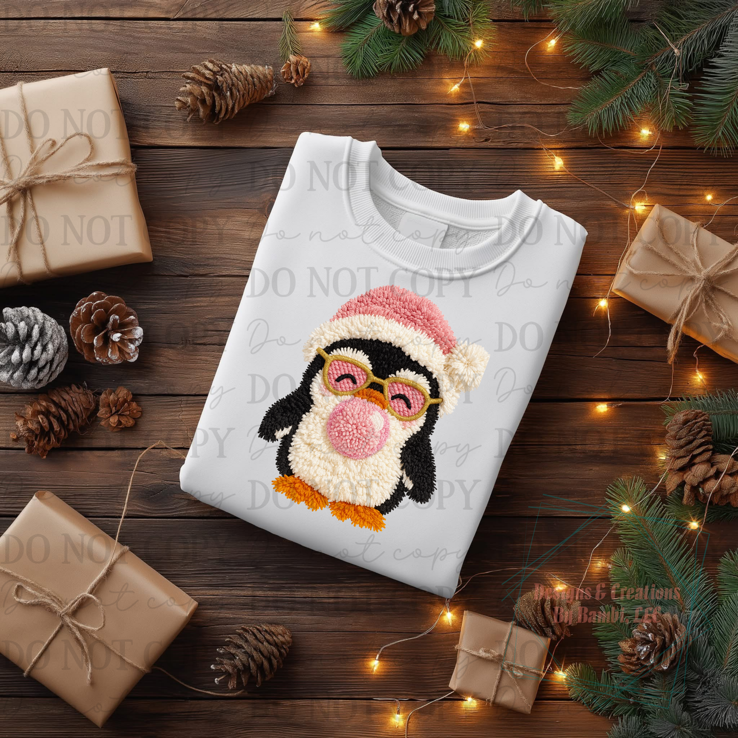 Festive Penguin Faux Yarn Pink Hat