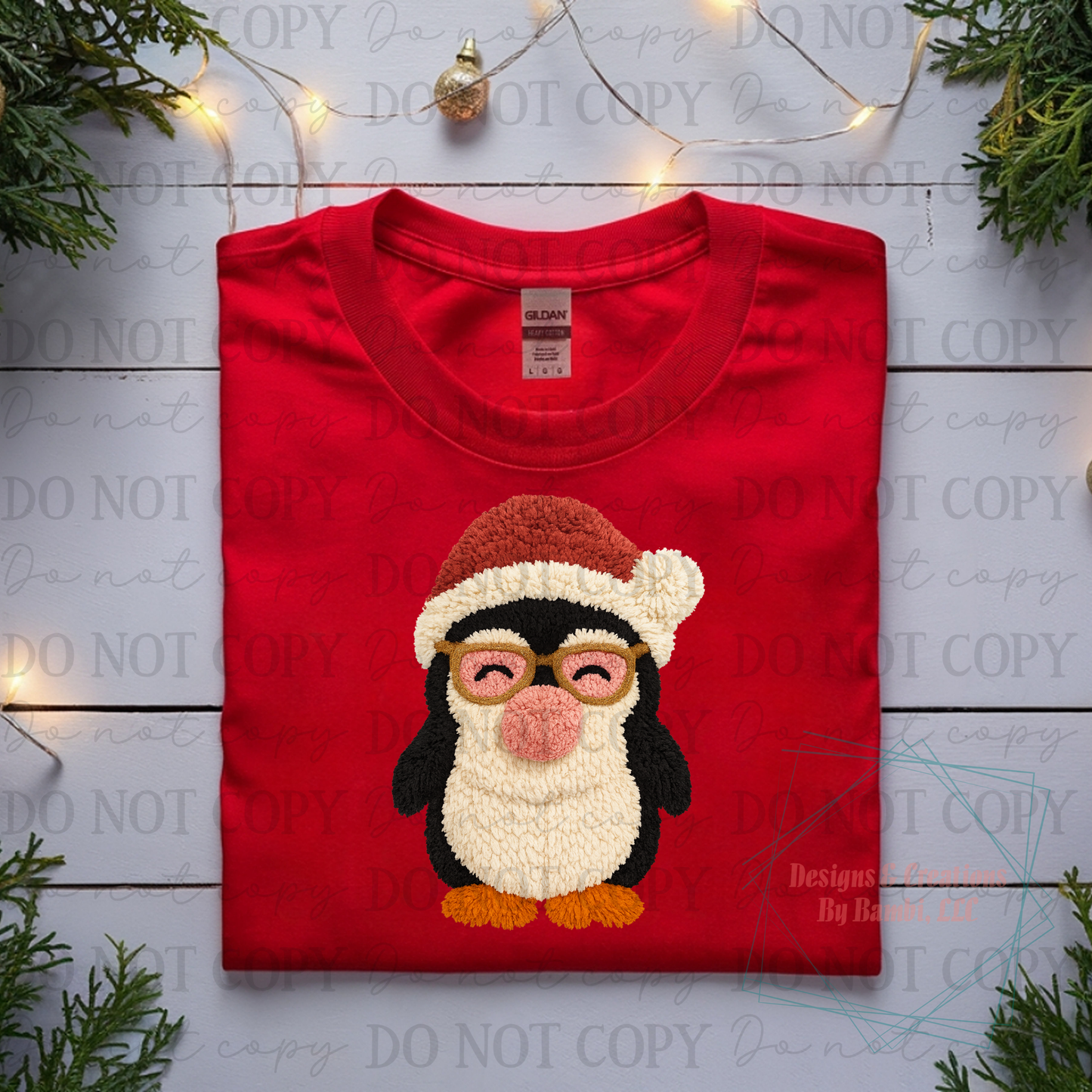 Festive Penguin Faux Yarn Red Hat