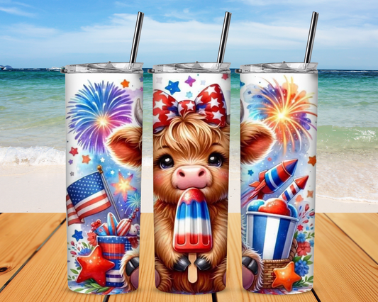 Fireworks and Highland Cow Sublimation Tumbler