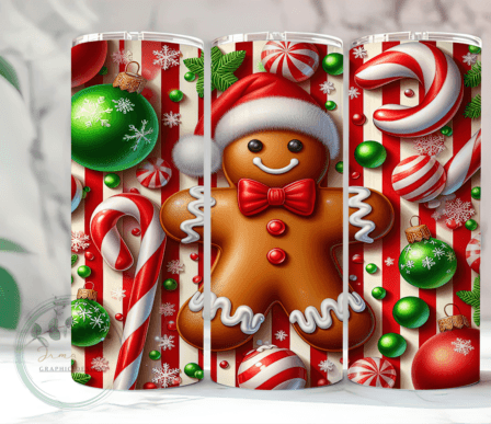Gingerbread Christmas with Candy Canes Sublimation Tumbler
