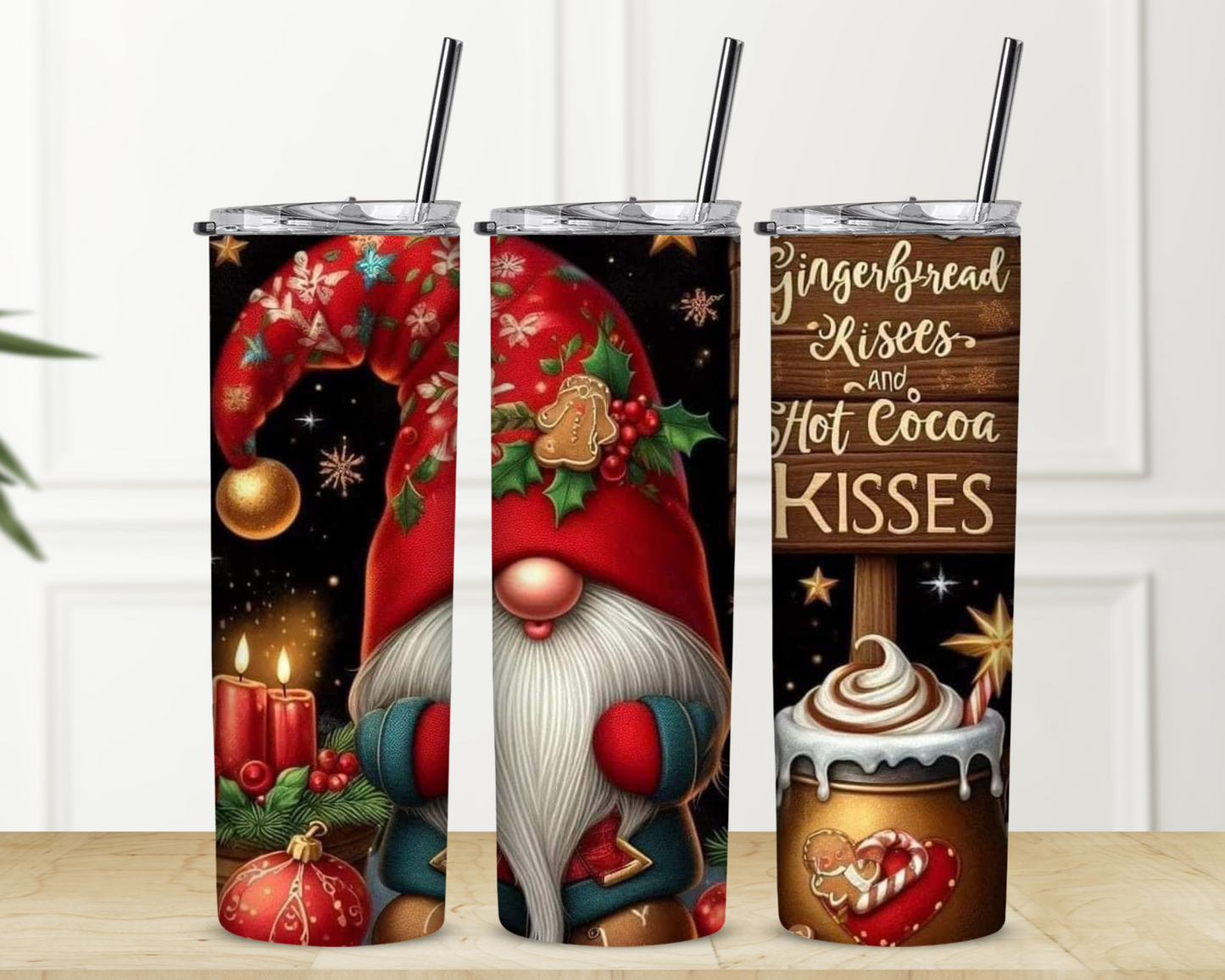 Gnome Gingerbread Kisses and Hot Cocoa Sublimation Tumbler