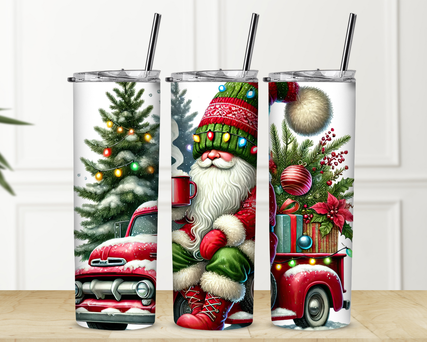 Gnome Truck Tree Christmas Sublimation Tumbler