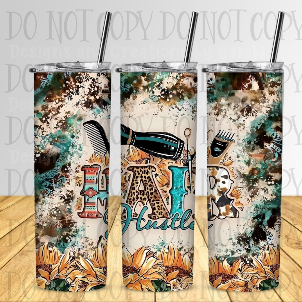 Hair Hustler with Cow Print 20 oz Sublimation Tumbler
