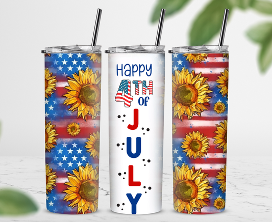 Happy 4th of July With Sunflowers Sublimation Tumbler