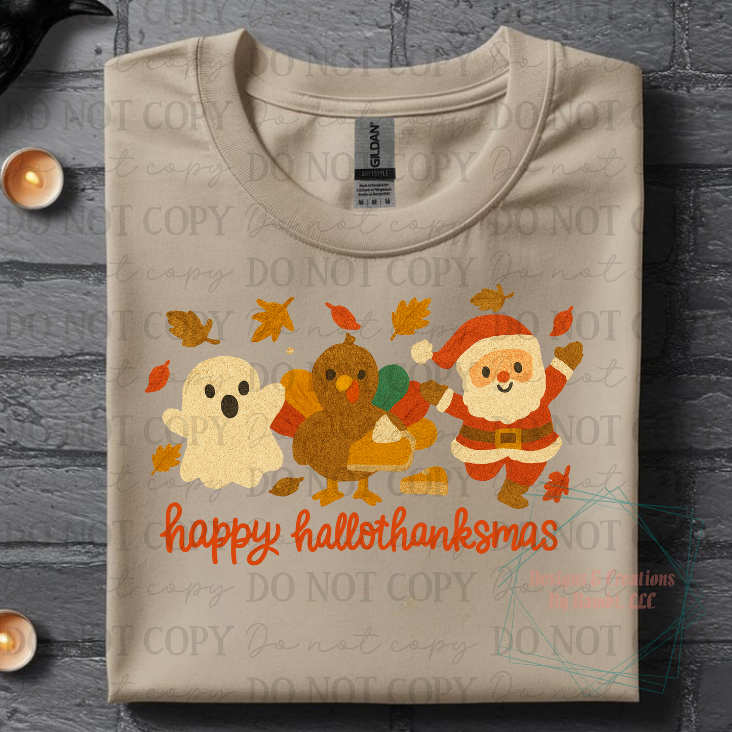Happy Hallothanksmas Faux Yarn Orange Font