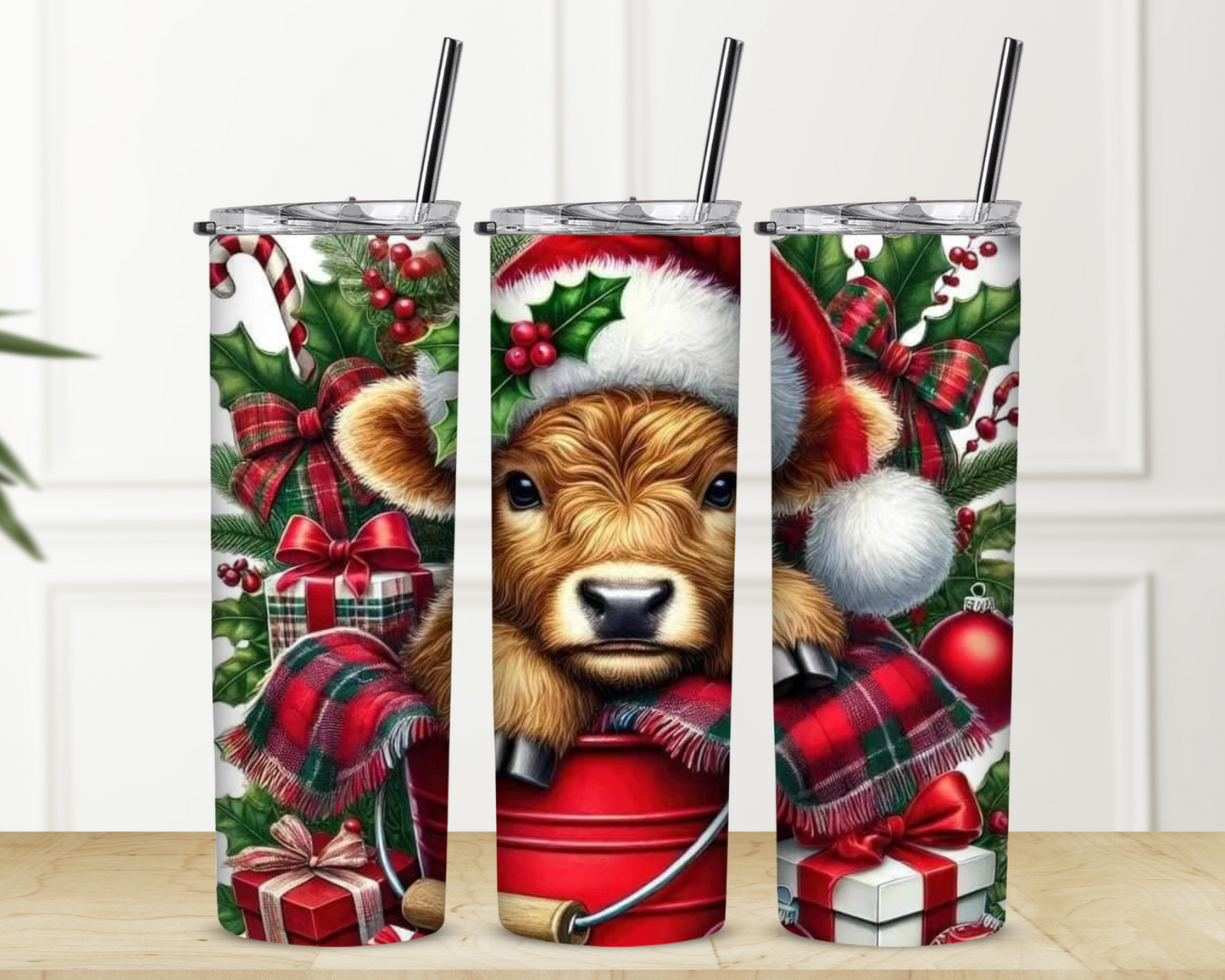 Highland Cow Inside Bucket Christmas Sublimation Tumbler
