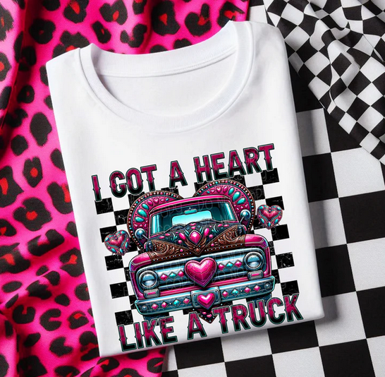 I Got A Heart Like A Truck Checkered Pink Heart