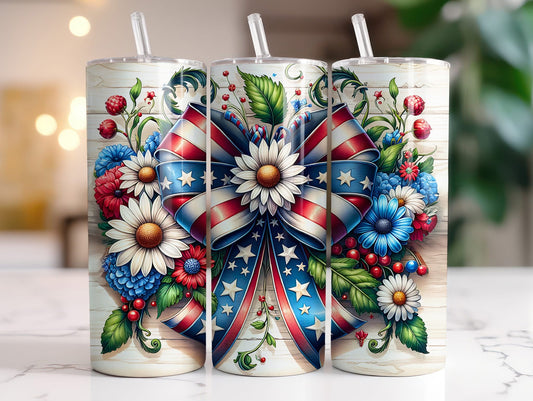 Daisies and Patriotic Bow Sublimation Tumbler