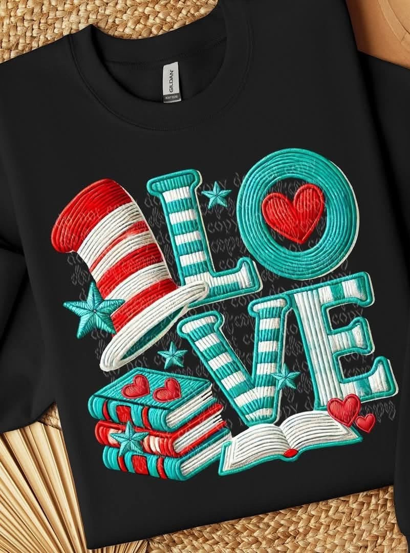 LOVE- Read Across America Faux Embroidery