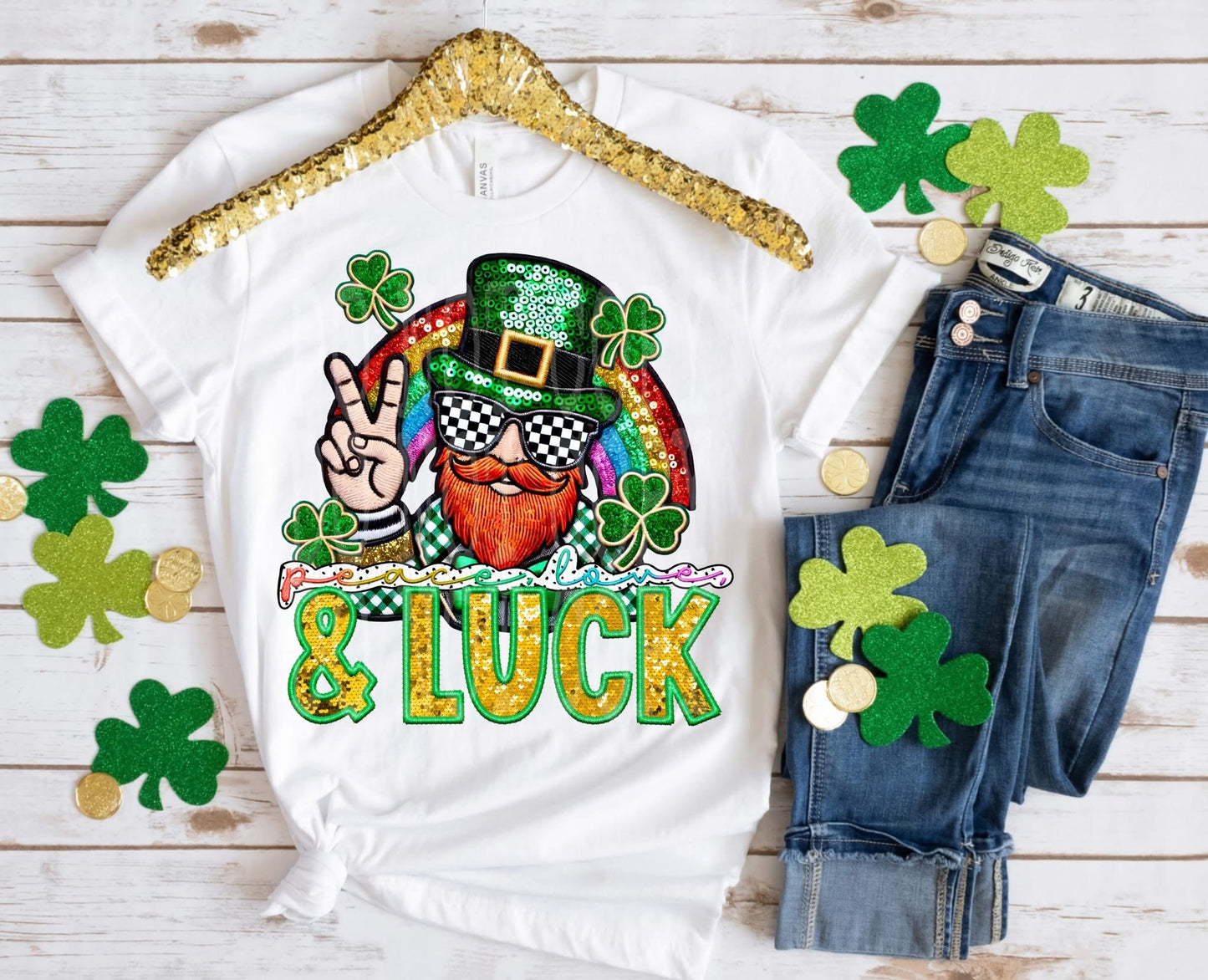 Peace-Love-Luck Faux Sequin St. Patrick's Day