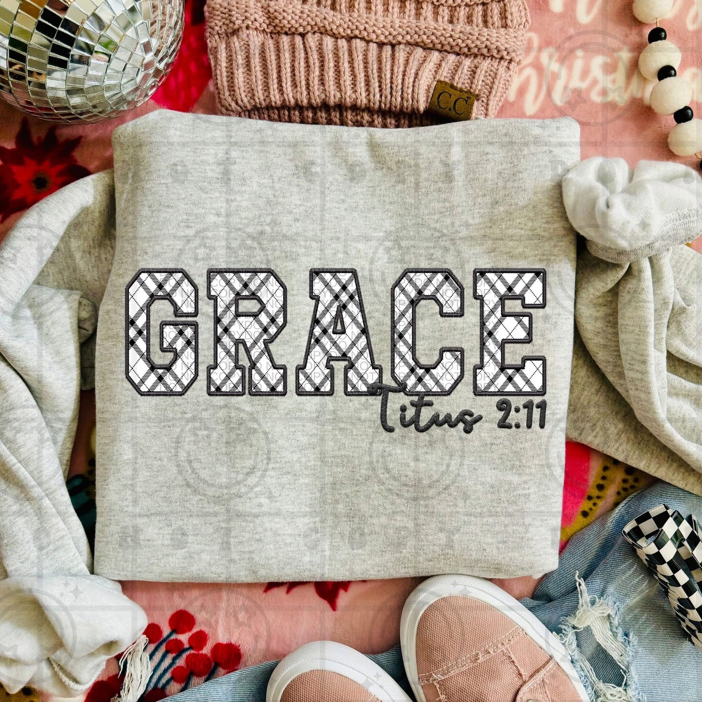 Plaid Faux Embroidery GRACE Titus 2:11