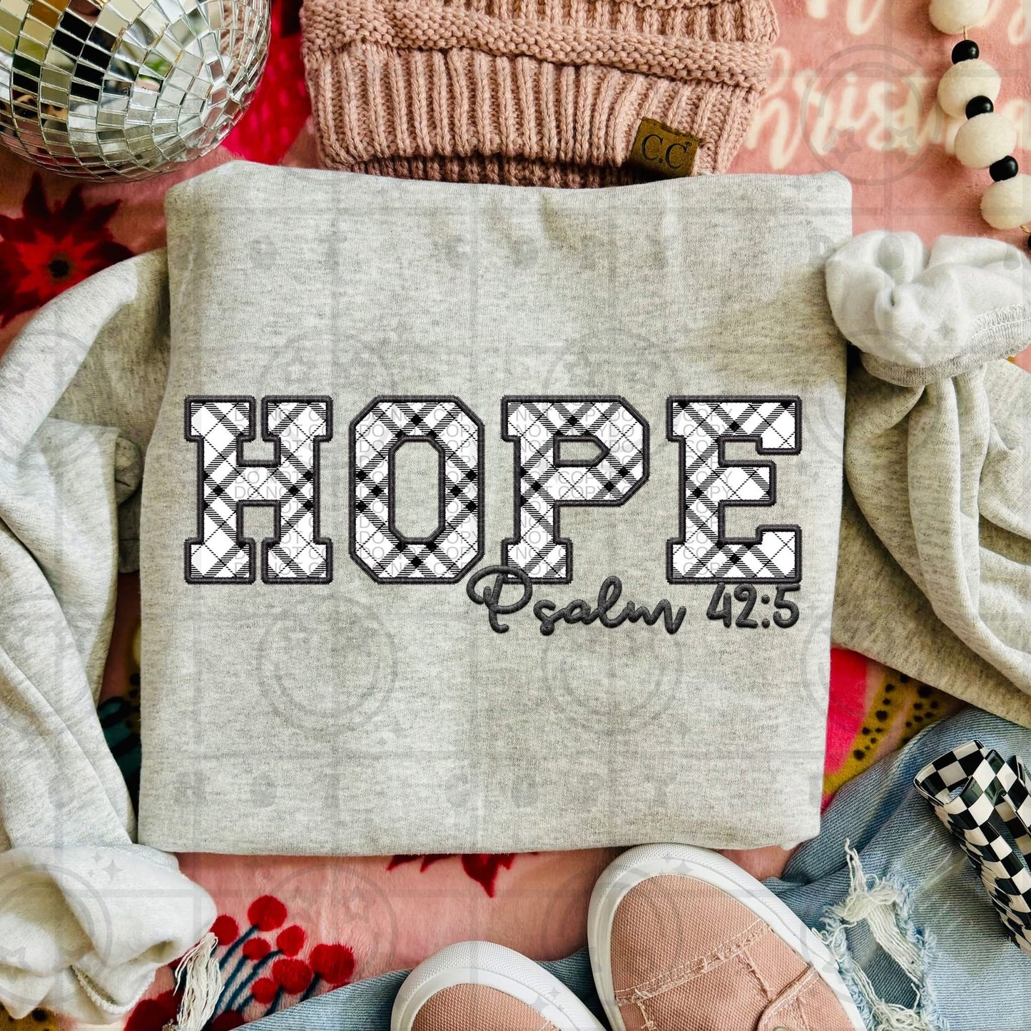 Plaid Faux Embroidery HOPE Psalm 42:5