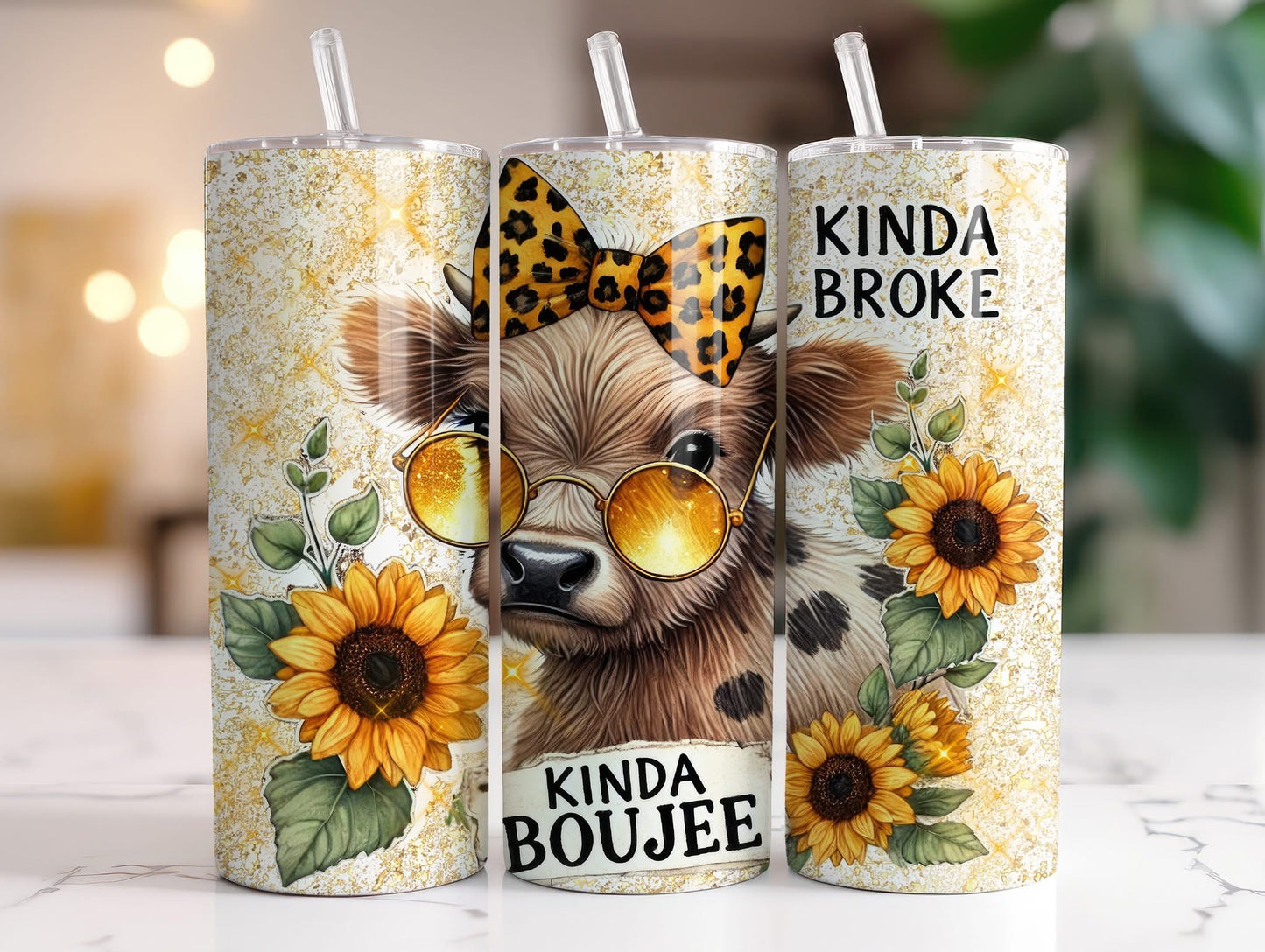 Kinda Broke Kinda Boujee Highland Cow Sublimation Tumbler