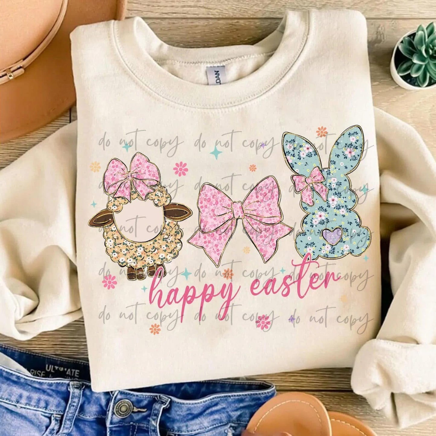 Happy Easter with Pink Bow/Blue Bunny