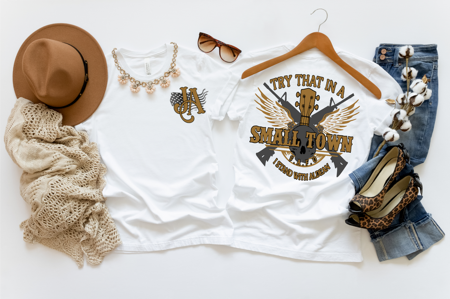 Try that in a Small Town with Skull/Guitar Completed Shirt- Adult