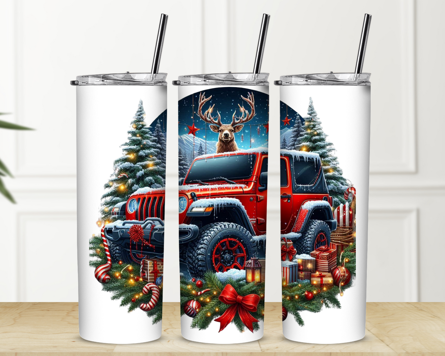 Jeep Deer Christmas Sublimation Tumbler