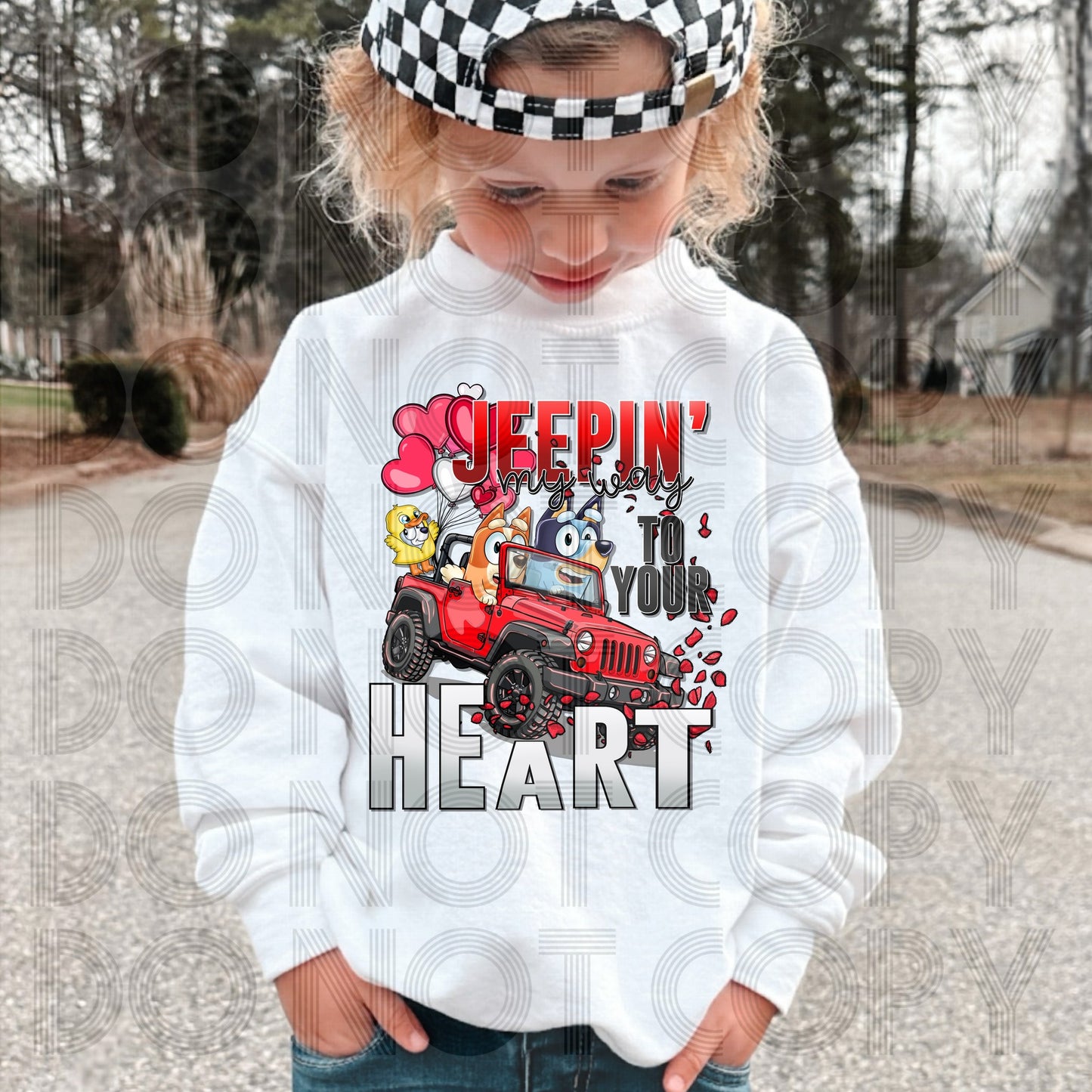 Jeepin My Way To Your Heart Bluey Red Jeep