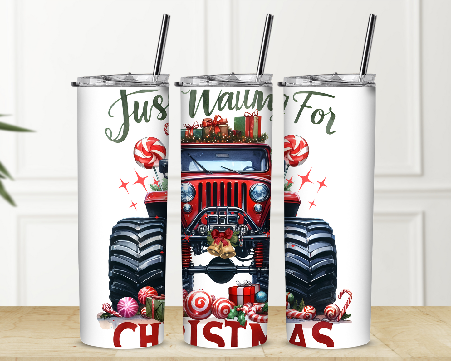 Just Waiting for Christmas Jeep Sublimation Tumbler
