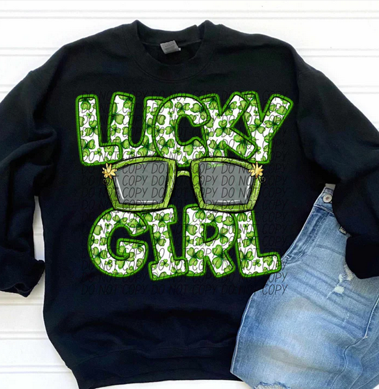 Lucky Girl Glasses Clover Faux Embroidery