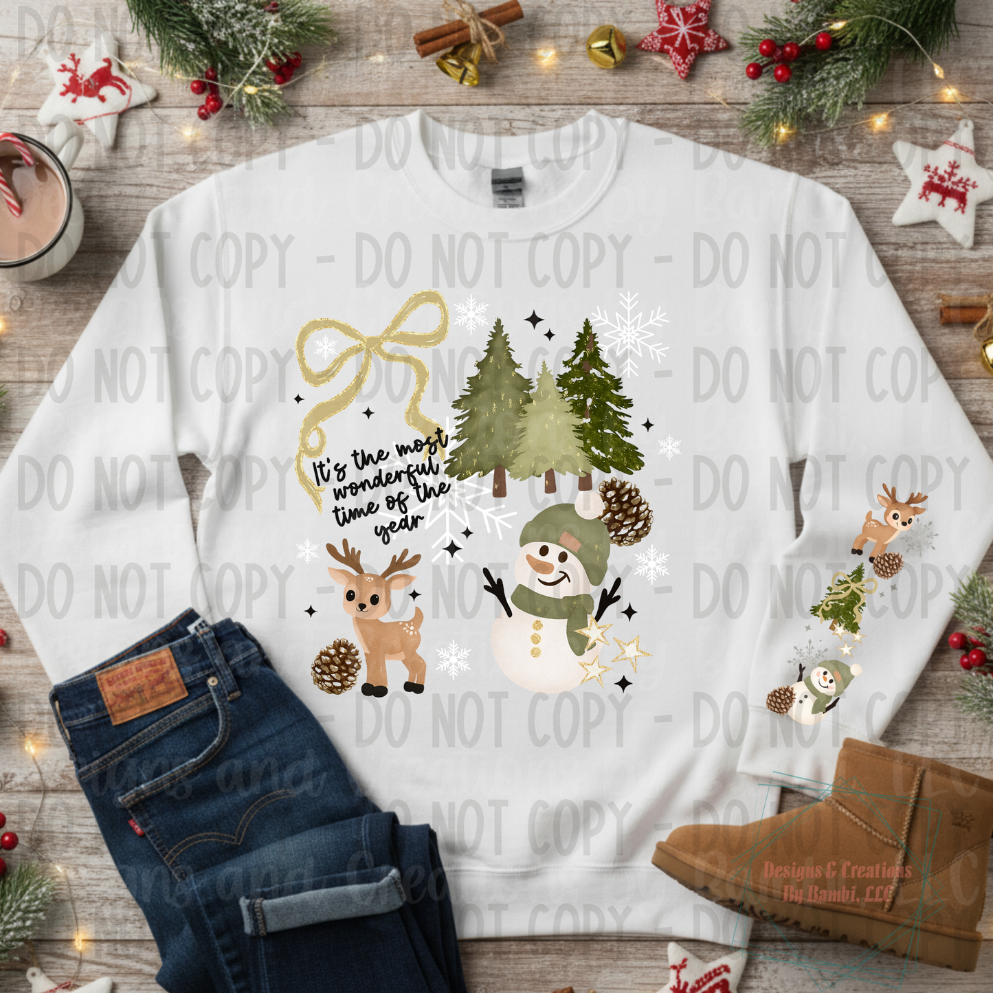 Most Wonderful Time Deer and Snowman with Sleeve Design