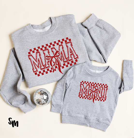 Mama/Mini Red Checkered with Bow Collection