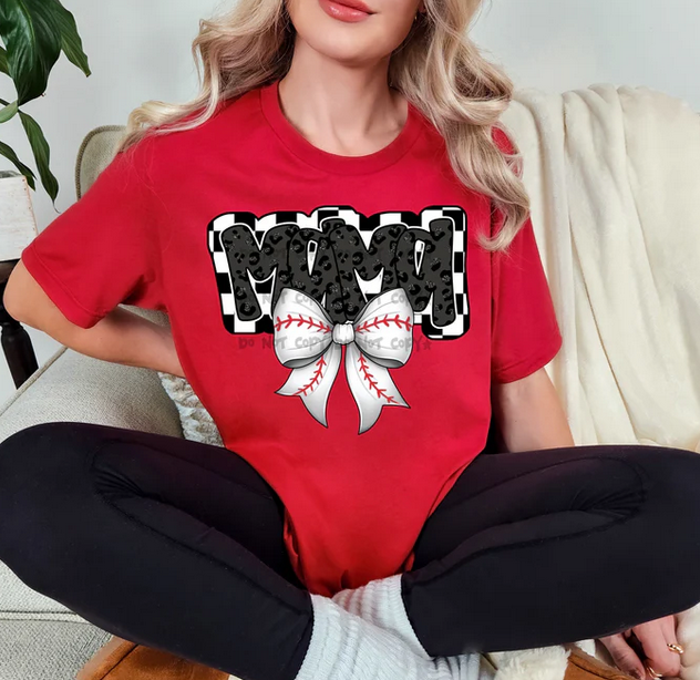 Mama Checkered Back Baseball Bow