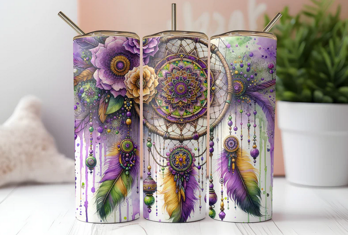 Mardi Gras Dreamcatcher Sublimation Tumbler