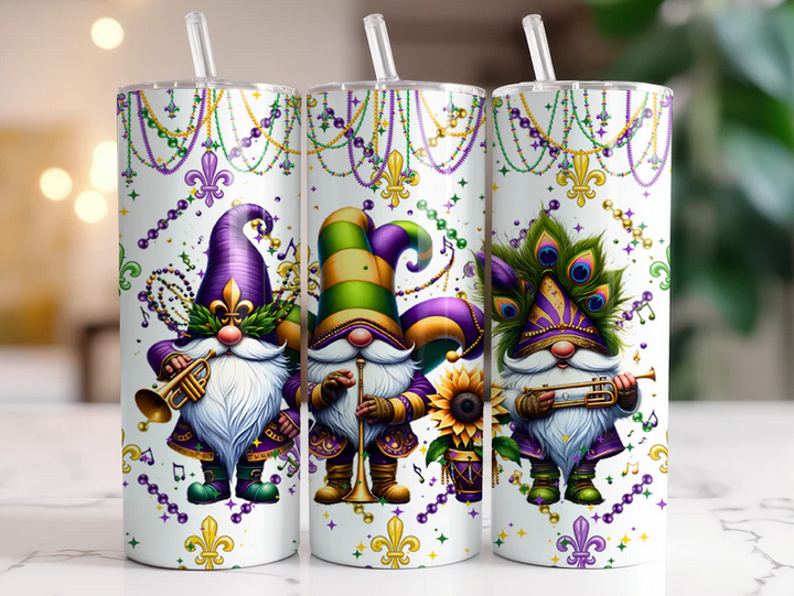 Mardi Gras Gnomes Sublimation Tumbler