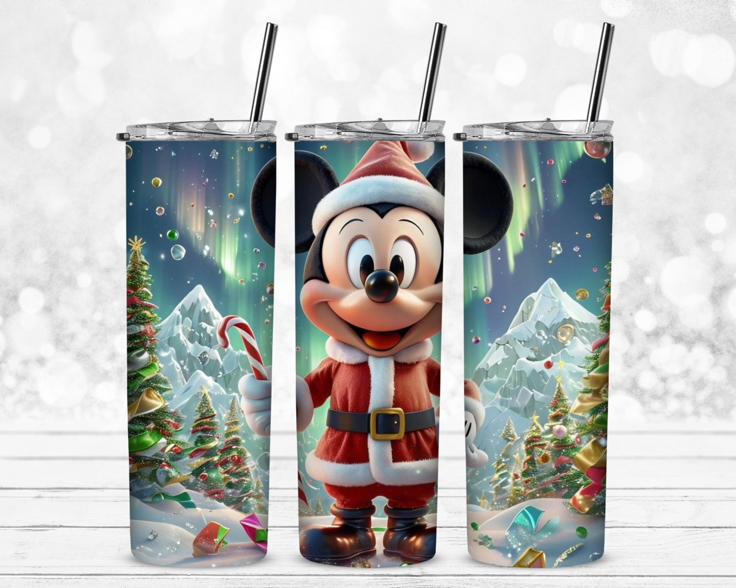 Mickey and The Northern Lights Christmas Sublimation Tumbler