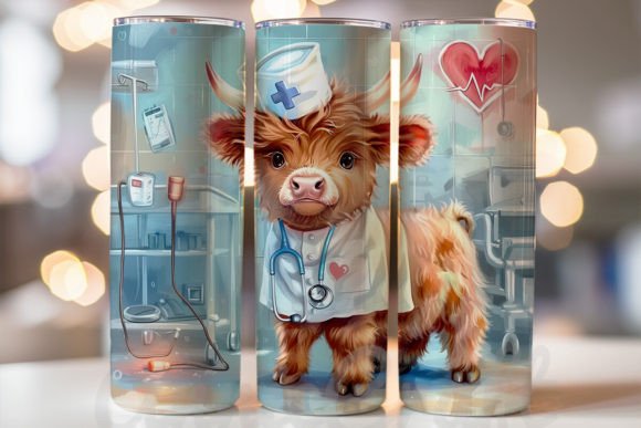 Nurse Themed Highland Cow Sublimation Tumbler