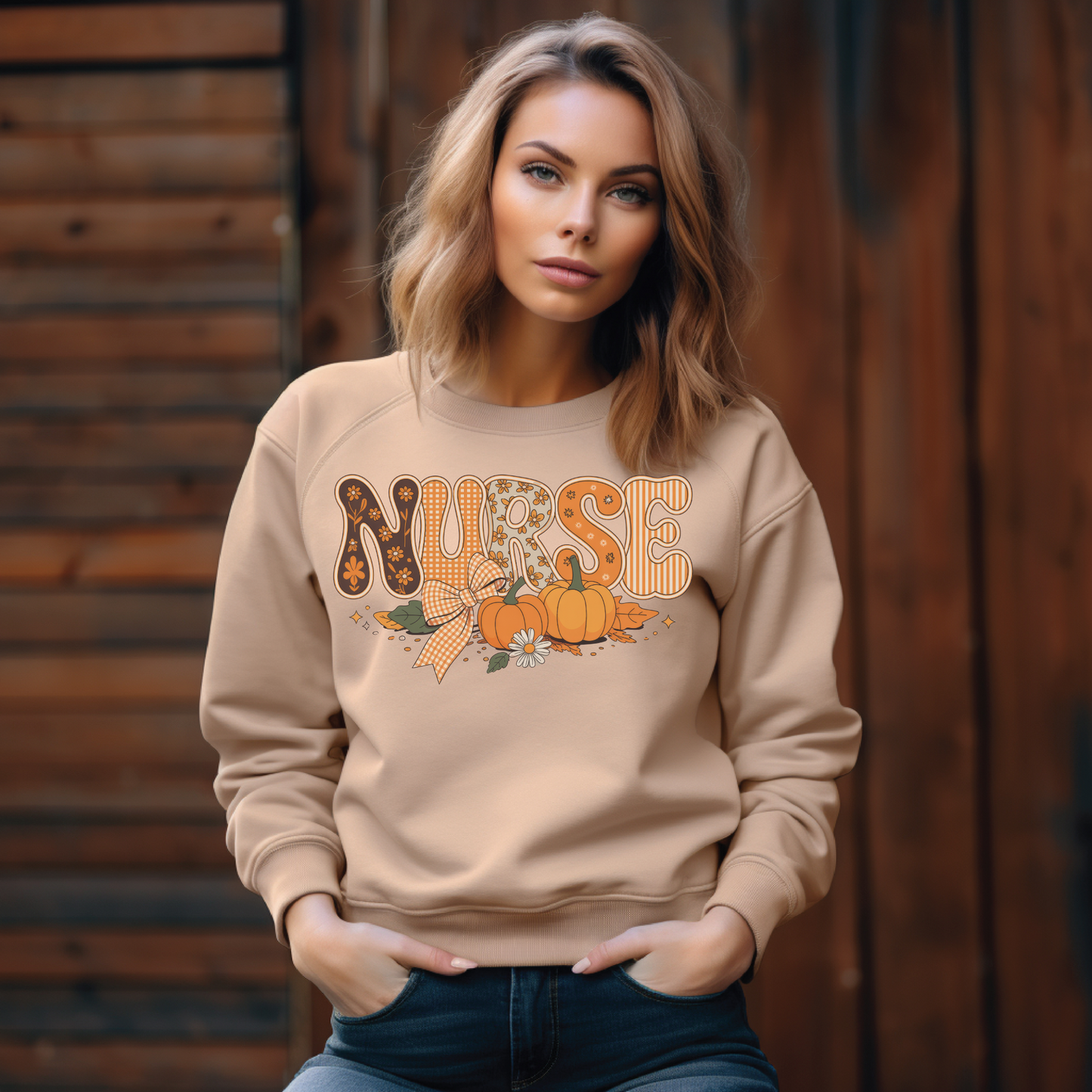 Nurse In Retro Multi Patterned Font Fall Themed
