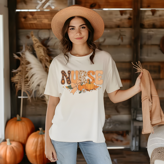 Nurse In Retro Multi Patterned Font Fall Themed