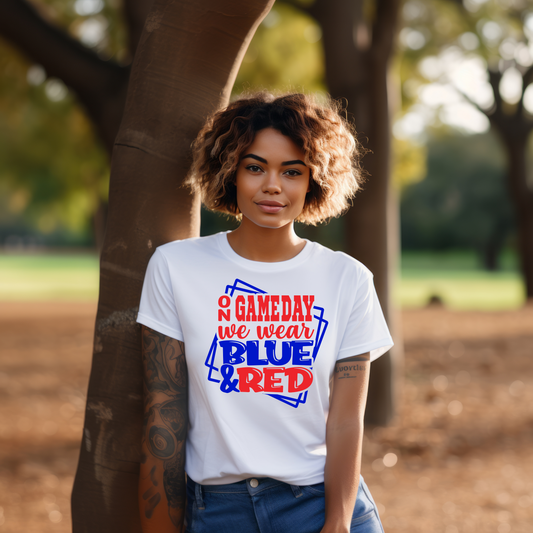 On Game Day Blue and Red Wording