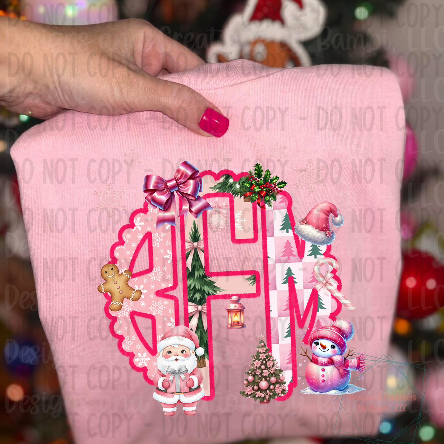 Pink Christmas Monogram Full Front Design