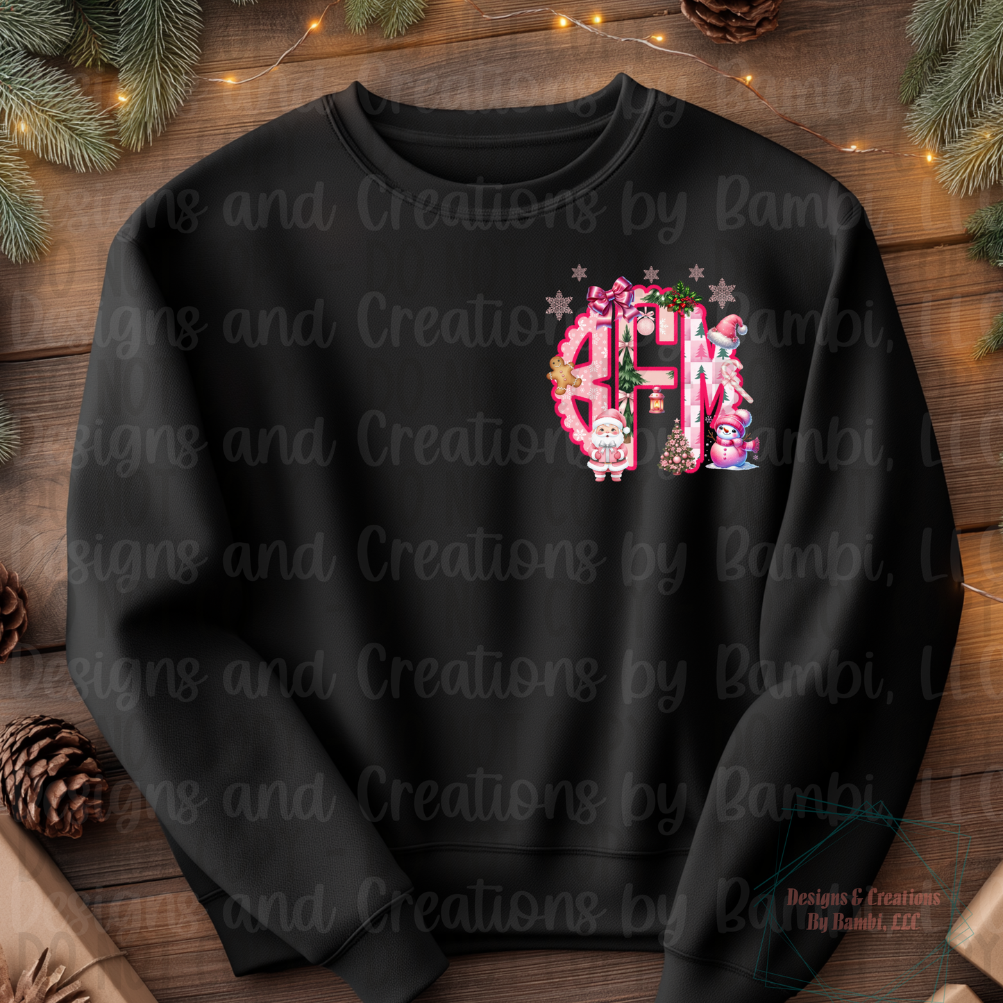 Pink Christmas Monogram Pocket Design to Left Pocket
