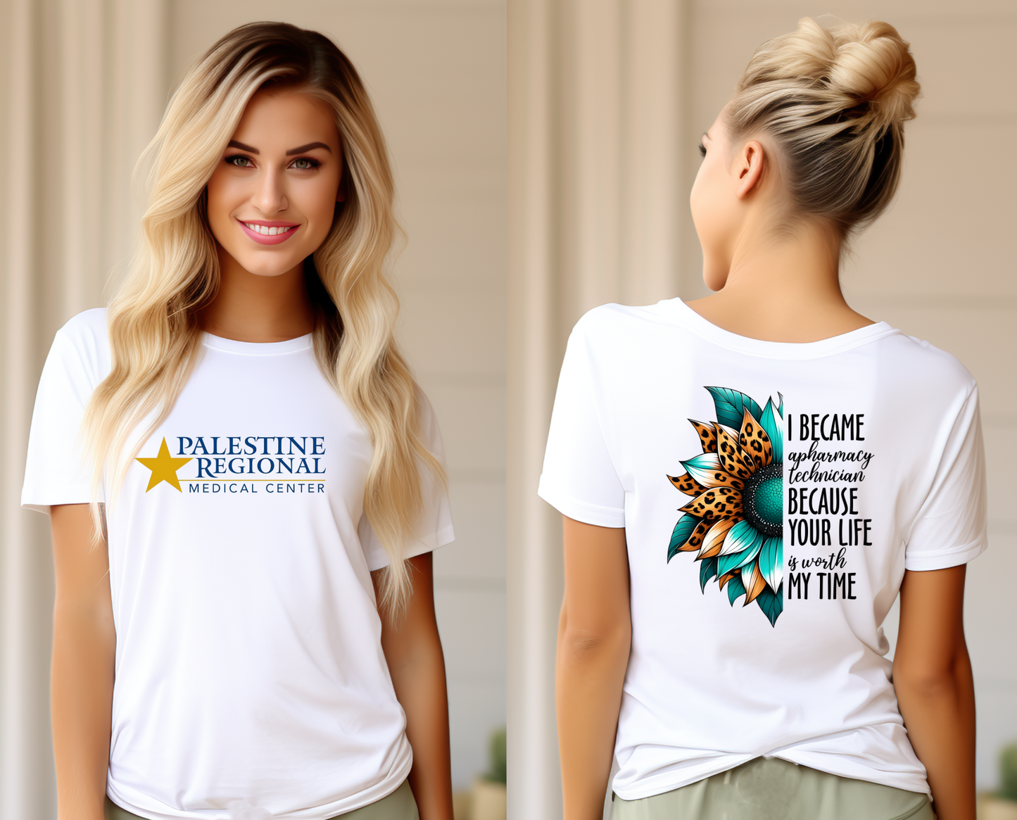 PRMC Pharmacy Technician Blue Leopard Sunflower