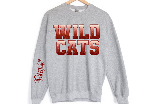 Wildcats Ombre Light to Dark Maroon Outline with Maroon Palestine on Sleeve