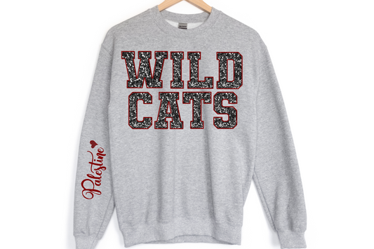 Wildcats in Silver Maroon Outline with Maroon Palestine on Sleeve