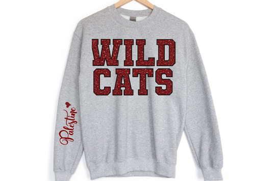 Wildcats in Maroon Black Outline with Maroon Palestine on Sleeve