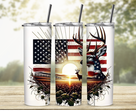Patriotic Deer and Flag Sublimation Tumbler