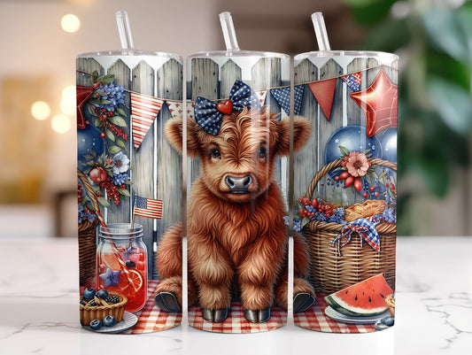 Patriotic Highland Cow and Summer Time Sublimation Tumbler