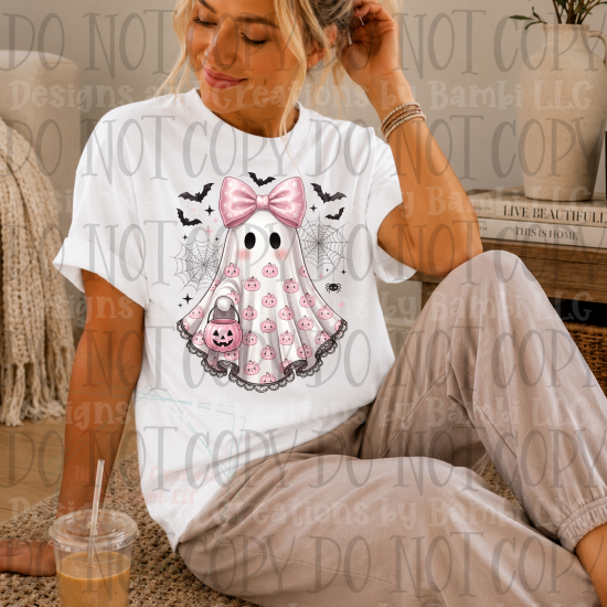 Pink and White Ghost with Bats