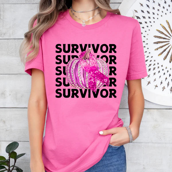 Breast Cancer Survivor with Pink Pumpkin