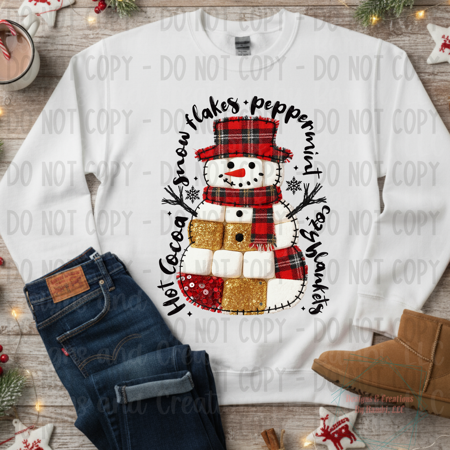 Faux Knit/Patchwork Snowflakes-Peppermint-Snowman