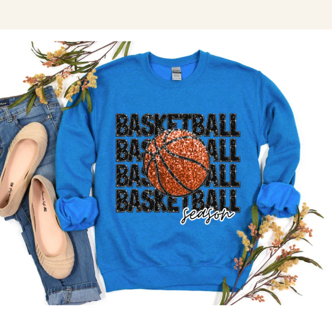 Stacked Faux Sequin Basketball Season with Basketball