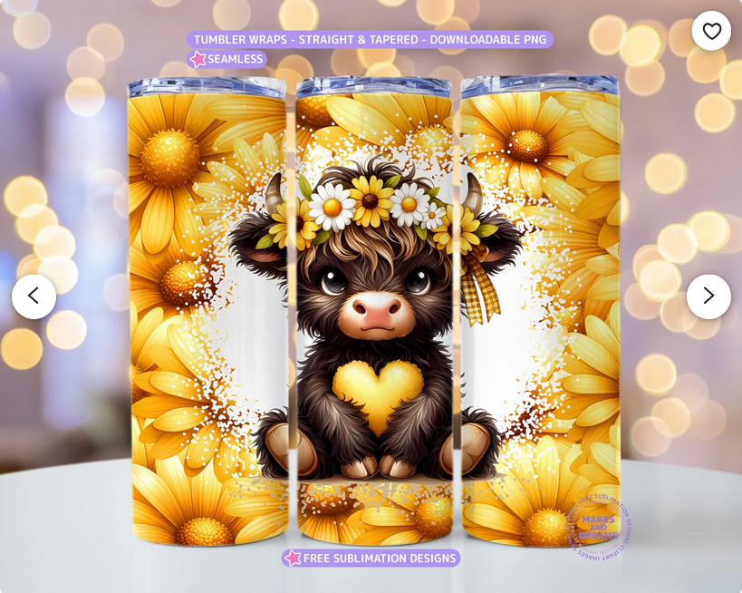 Daisy and Highland Cow Sublimation Tumbler