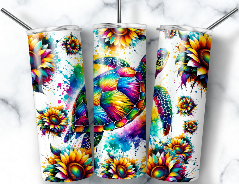 Neon Sea Turtle Sublimation Tumbler