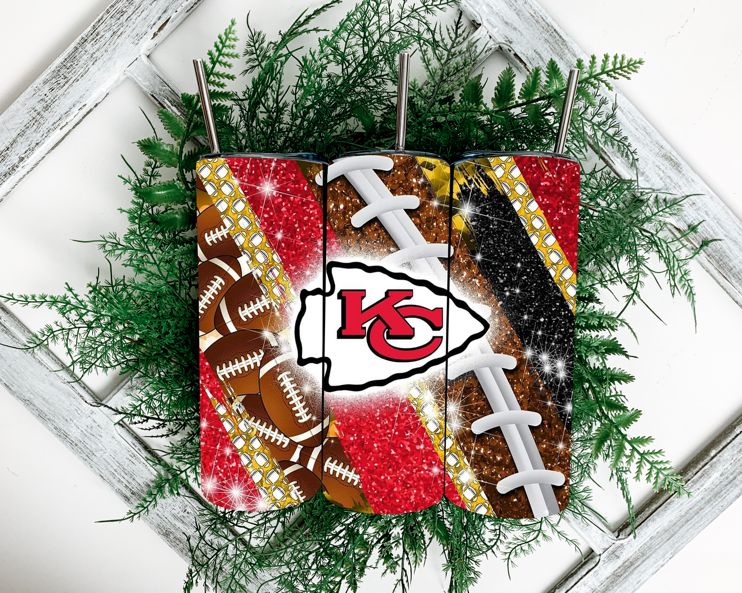 KC Chiefs and Football 20 oz Skinny Tumbler