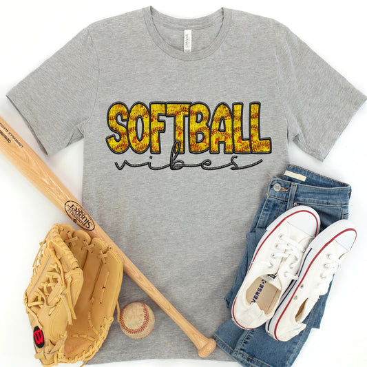 Baseball Vibes/Softball Vibes- Faux Embroidery
